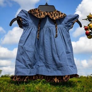 Blue denim Dress with Leopard Print Details size 18 months